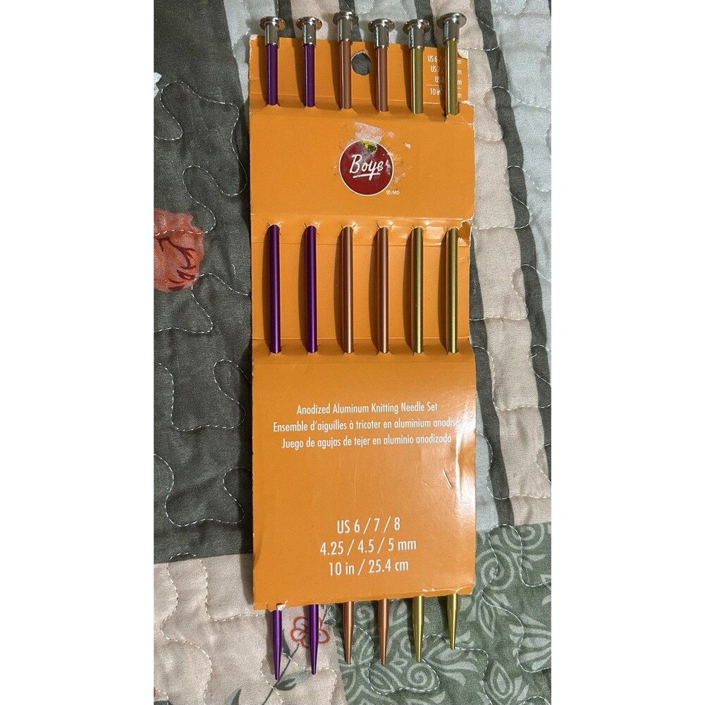 Boye Anodized Aluminum Single Point Knitting Needles Set US 6/7/8 10 in